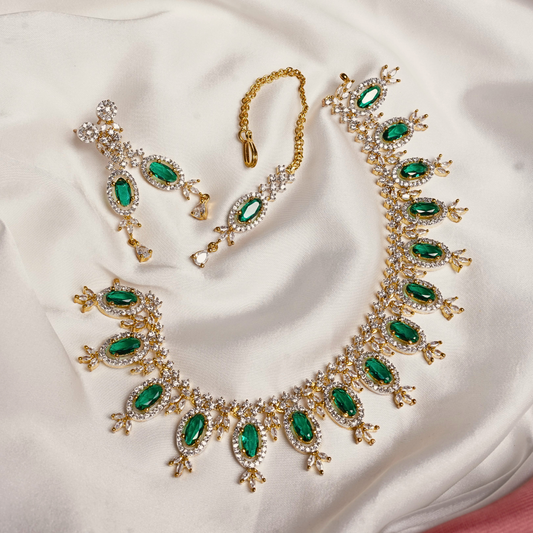 Emerald and Zircon Necklace Set